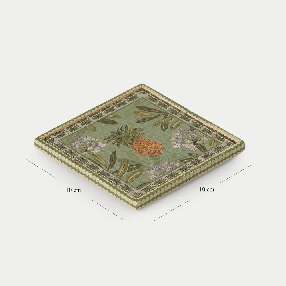 Green Pineapple Faux Leather Coaster Set