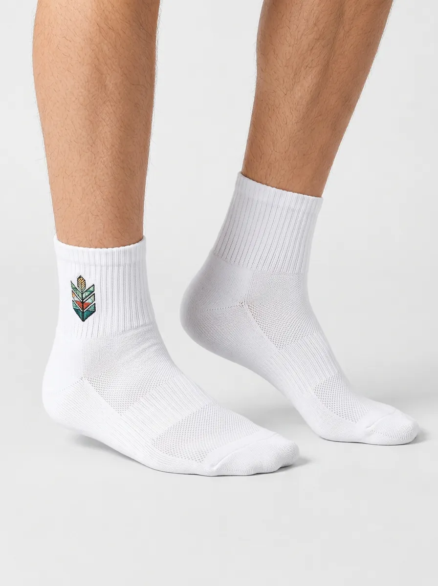 White Feather Graphic Athletic Ankle Socks