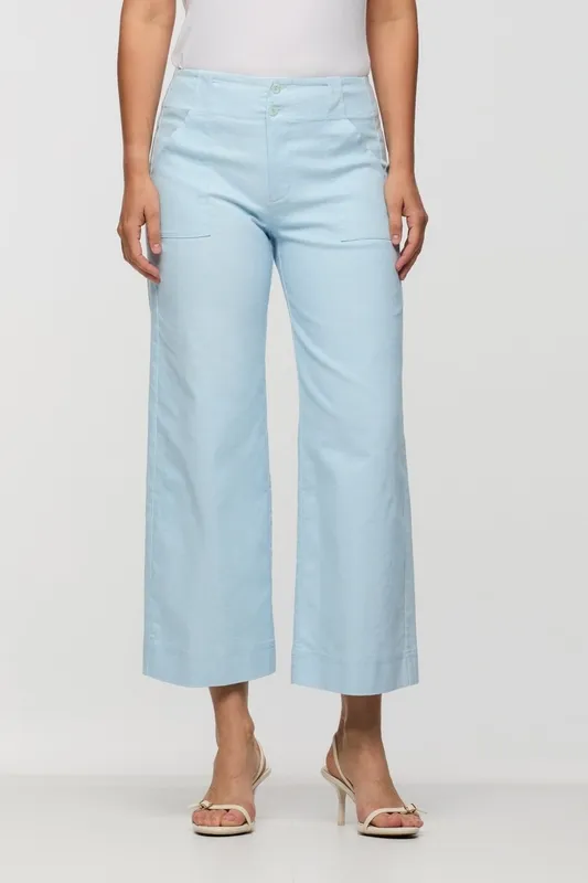 Cotton Denim Wide Leg Cropped Pants