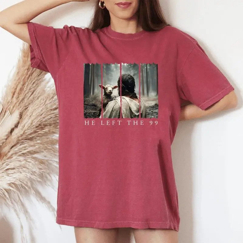 Popular He Left The 99 Jesus Cool Christian Scripture Bible Women's Oversized Comfort T-Shirt