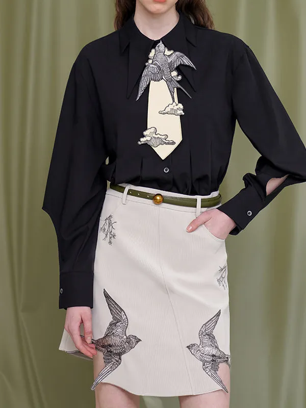 Neat Polished Everyday Casual Embroidered Skirt