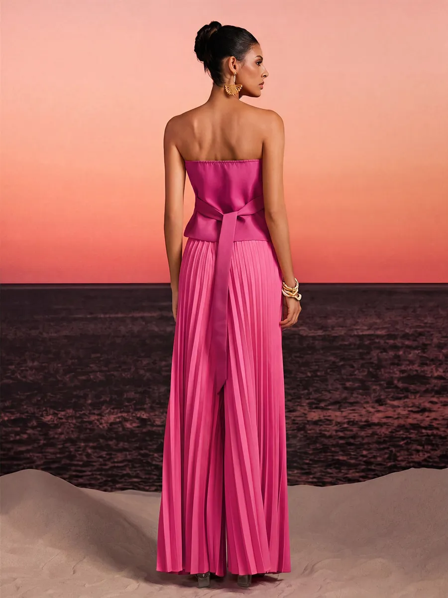 Zora Strapless Crystal Pleated Pants Set
