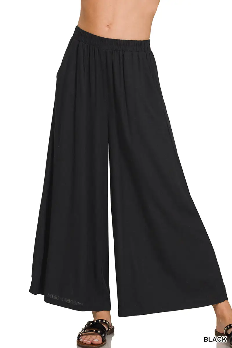 Refined Woven Pleated Linen Wide Leg Pants