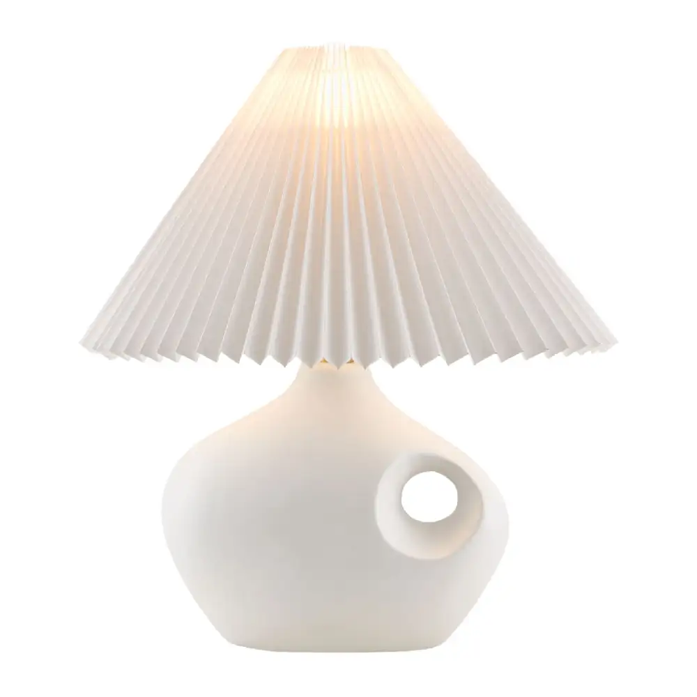 Linen Shade Pleated Ceramic Linen Stone Table Lamp