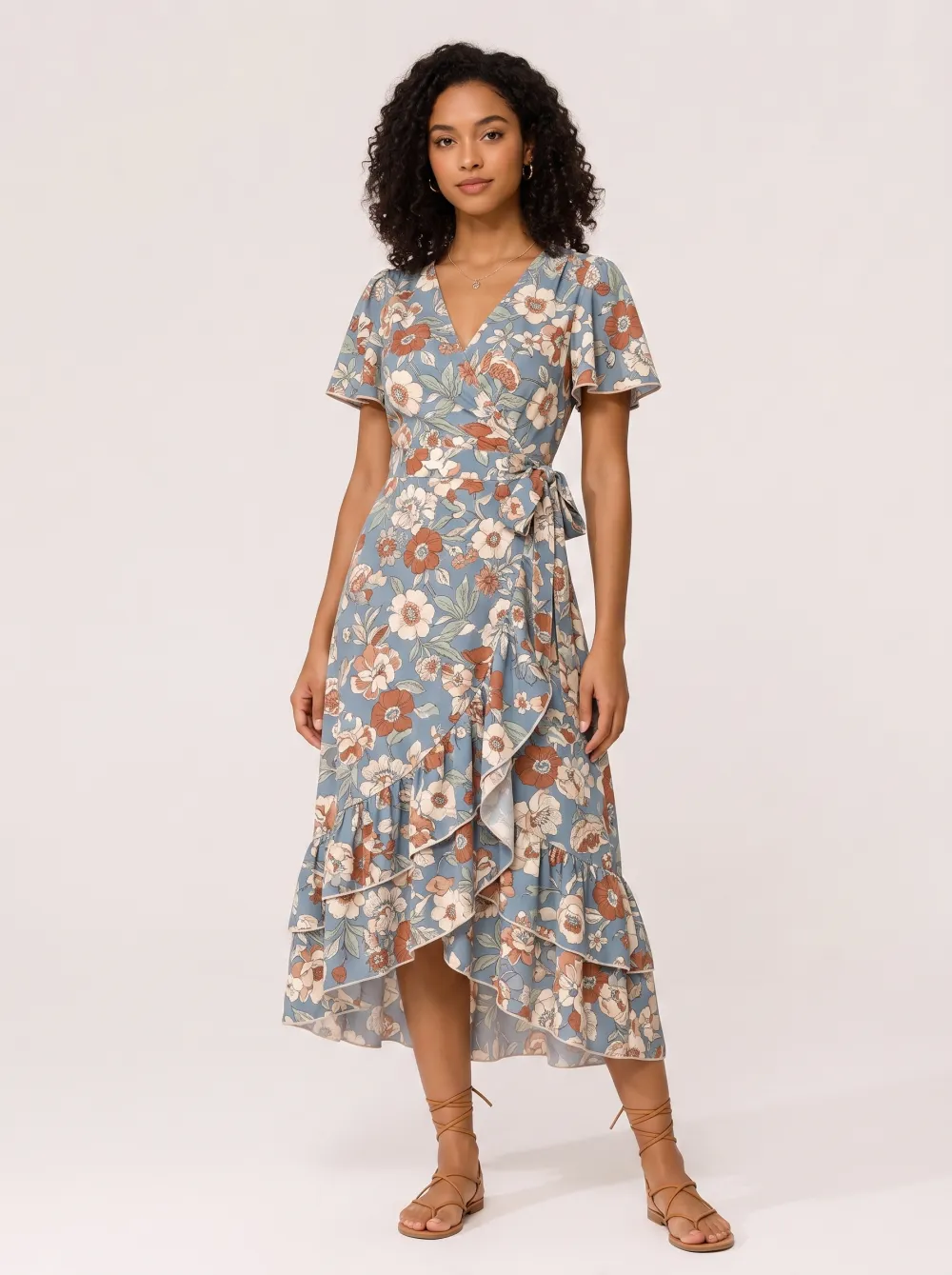 Women's Vintage Floral Boho Ruffle Printed Wrap Dress