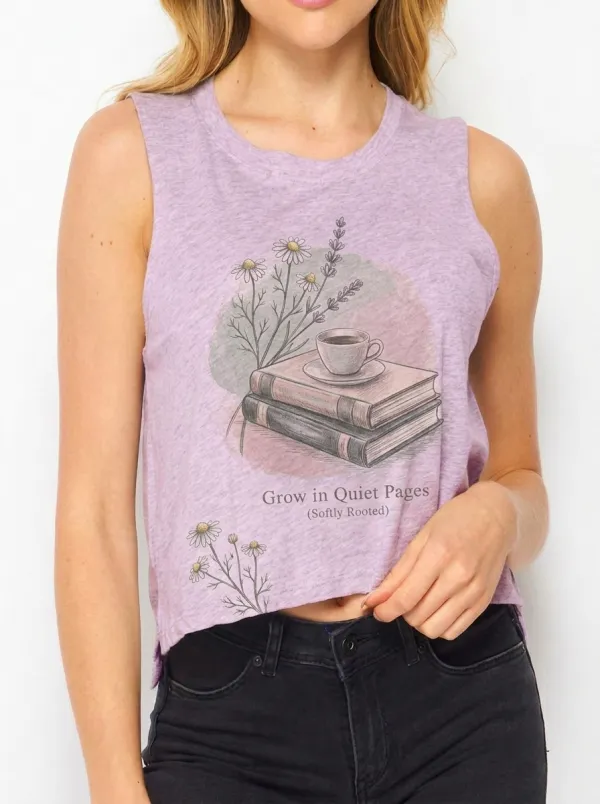 Women's Book Lover Coffee Daisy Floral Printed Tank Top