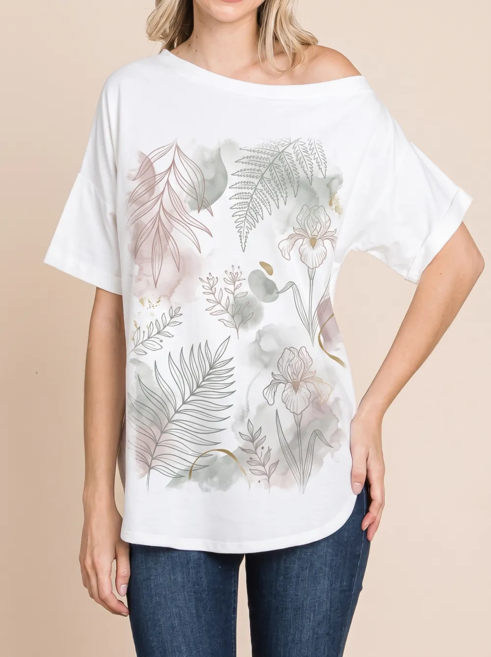 Women's Botanical Nature Lover Watercolor Floral Printed T-shirt