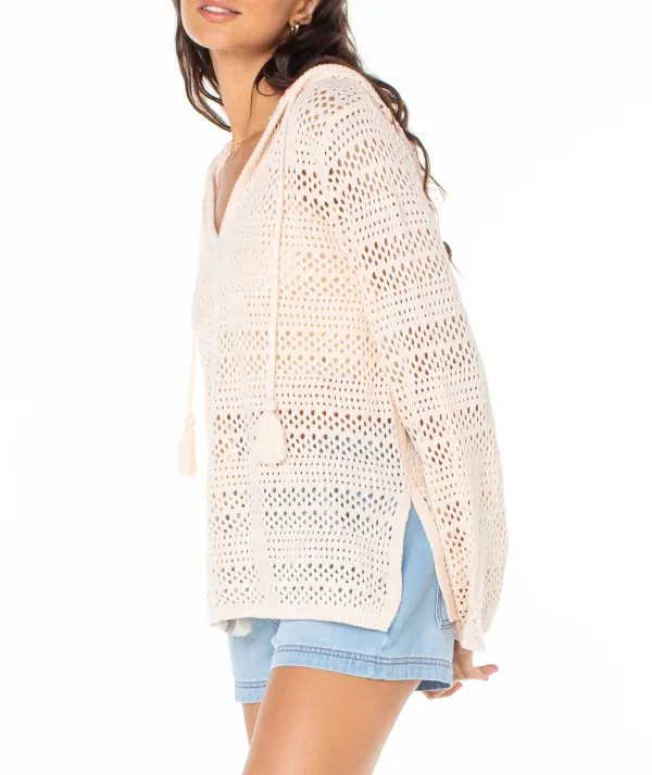 Hood Drawstring V-Neck Women's Sweater