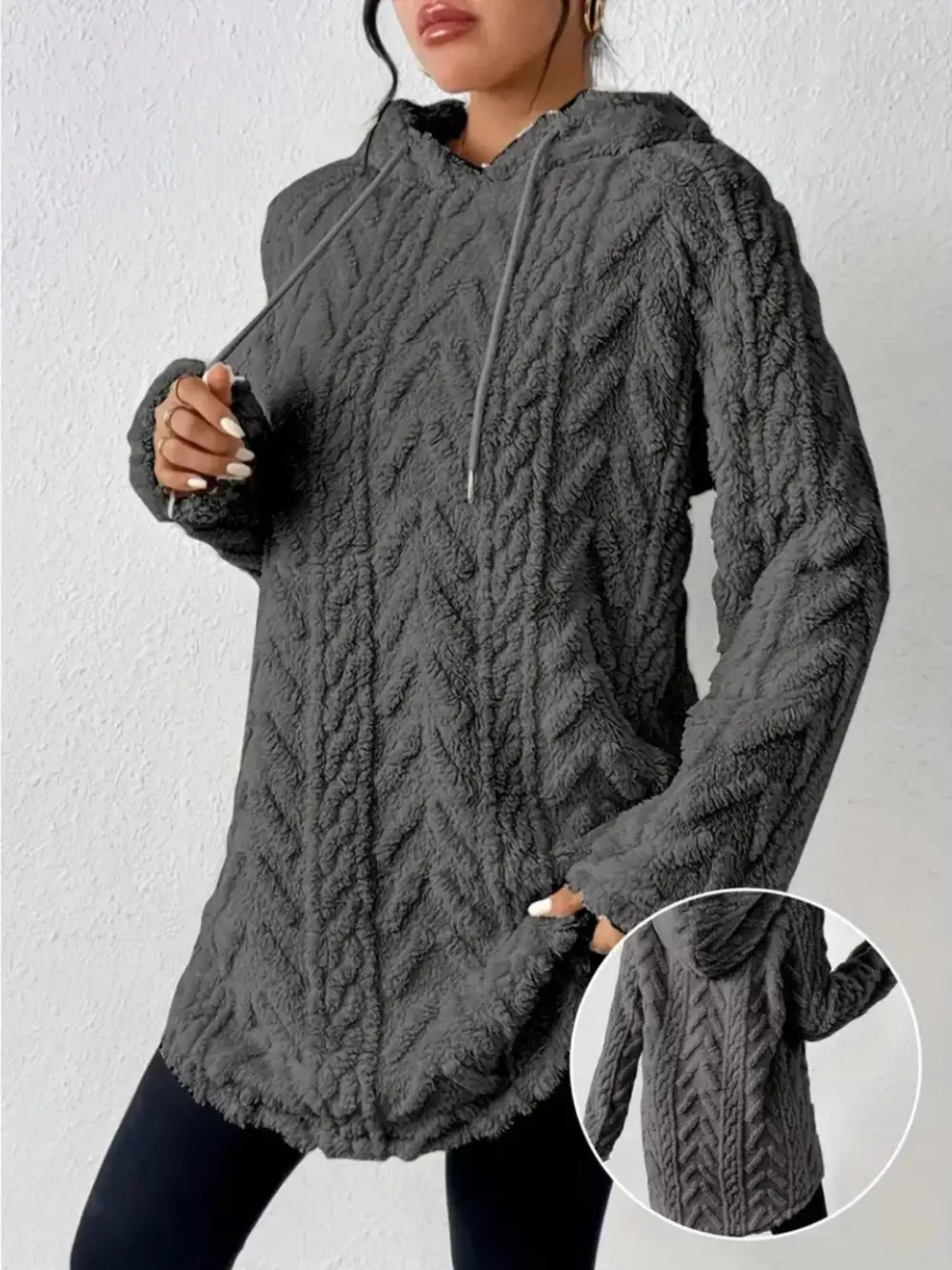 Drawstring Textured Fleece Hoodie
