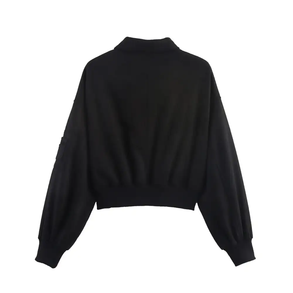 Cropped Velvet Touch Zip Front Ribbed Trim Bomber Jacket