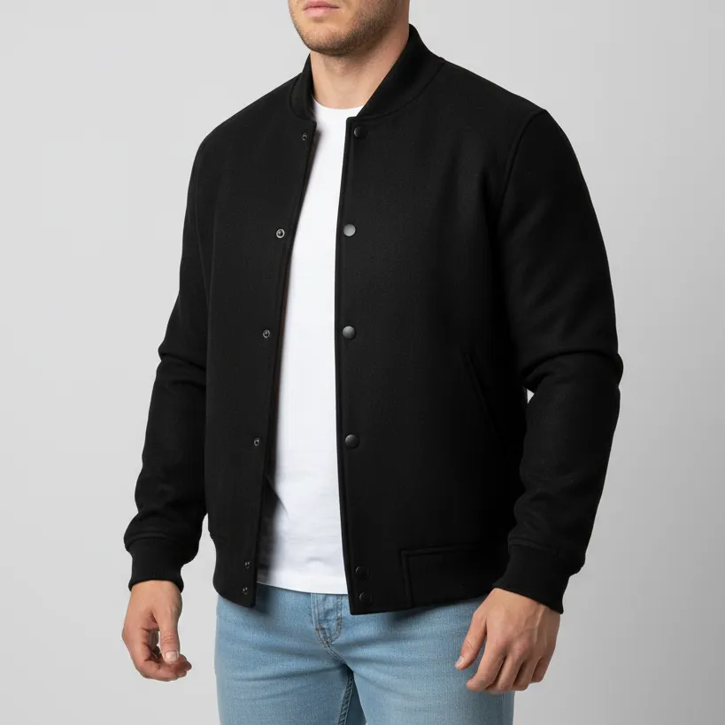 Minimal Wool Letterman Jacket