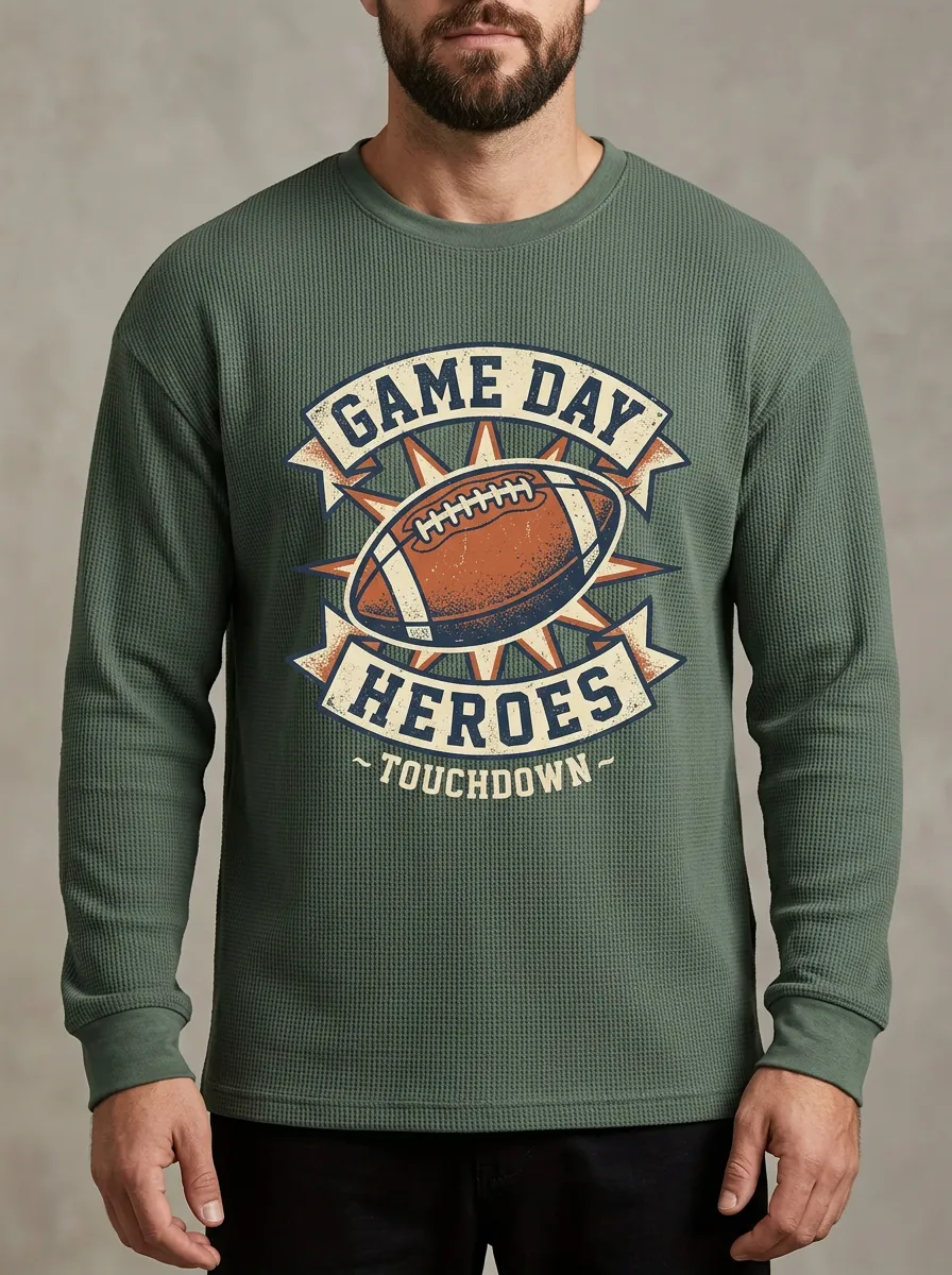 Men's American Football Game Day Heroes Printed Waffle Knit T-Shirt