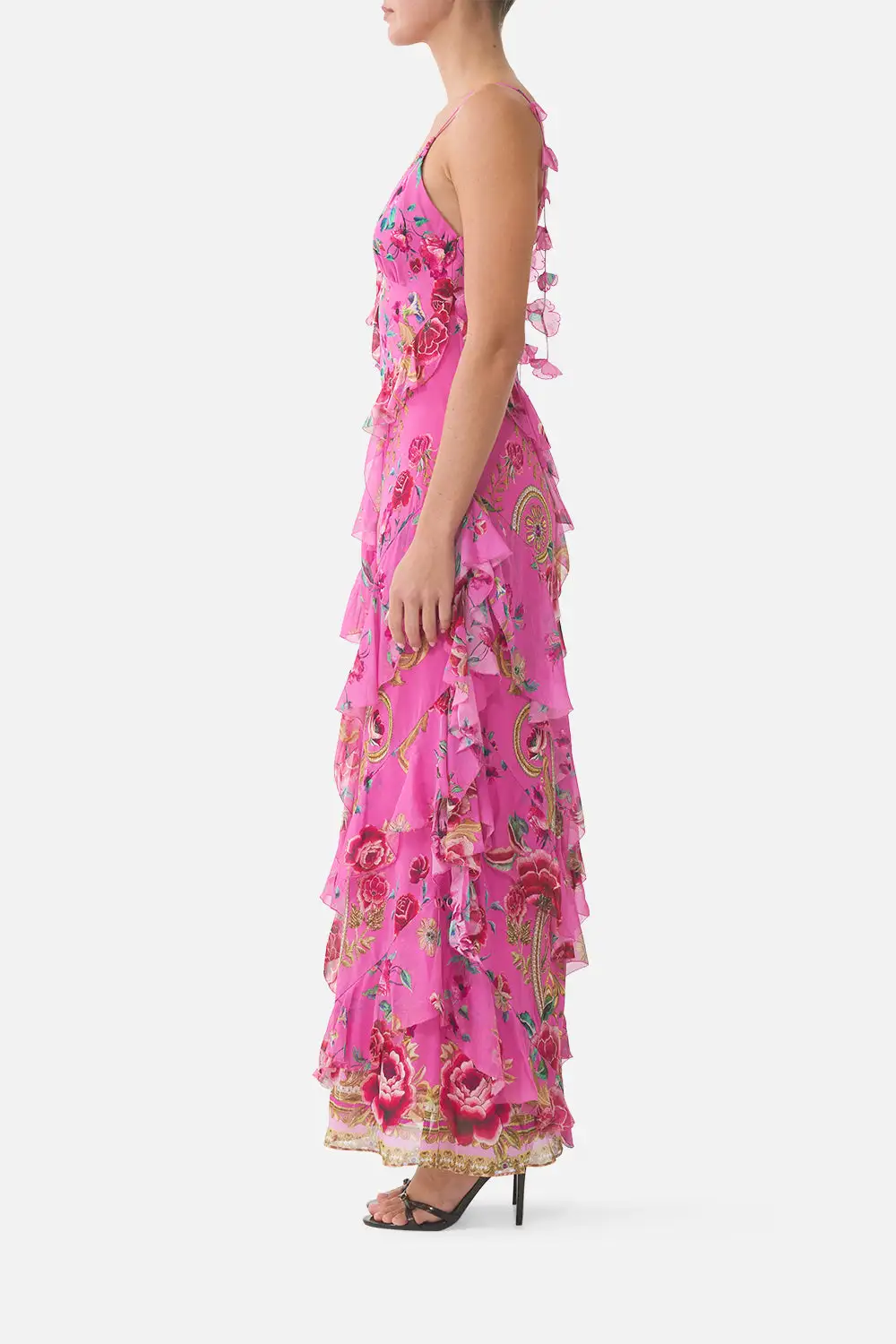 Asymmetrical Ruffle Slip Dress