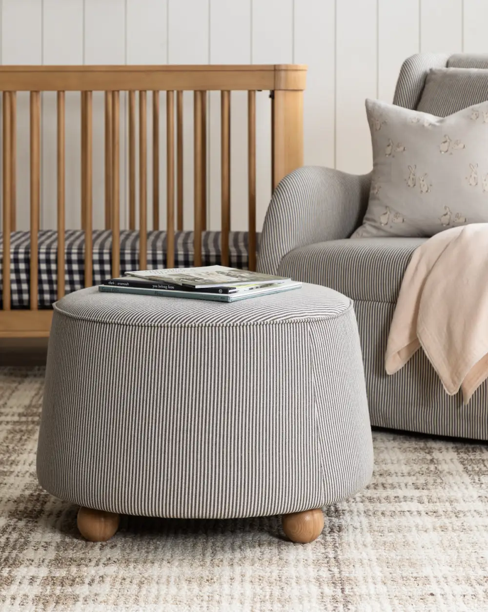 Plush Wood Ottoman