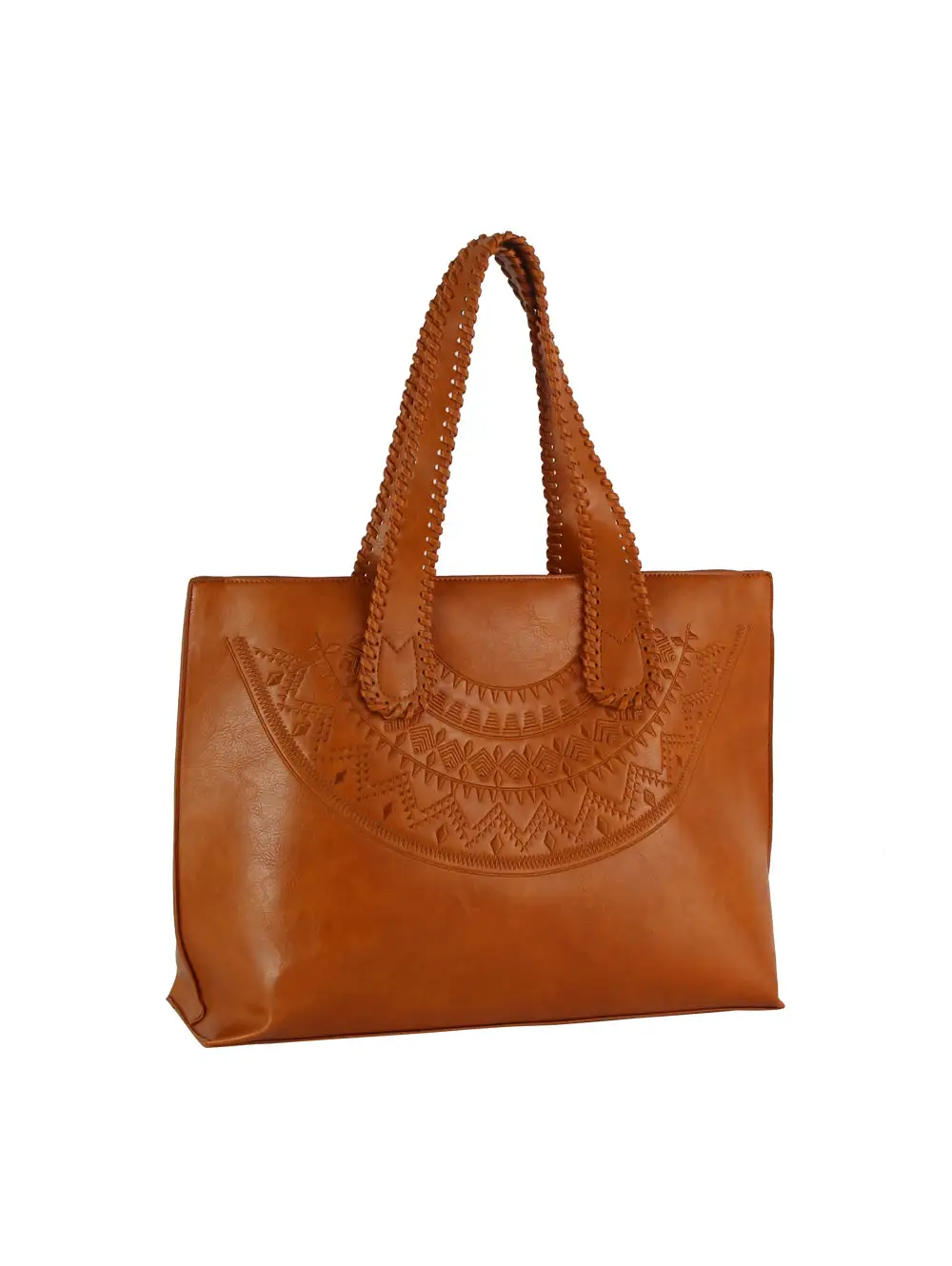 Stitched Handle Embossed Tote Bag