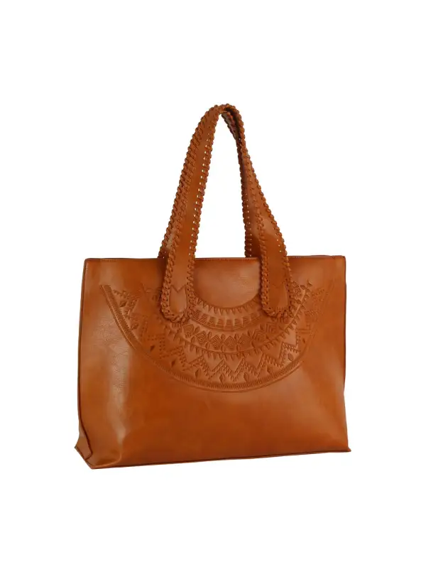 Stitched Handle Embossed Tote Bag