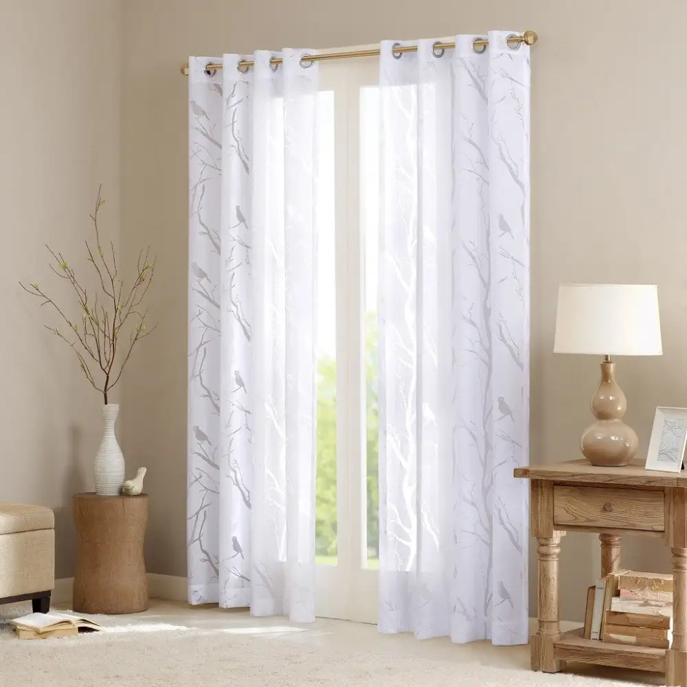 Sheer Polyester Branch Grommet Curtain Panel