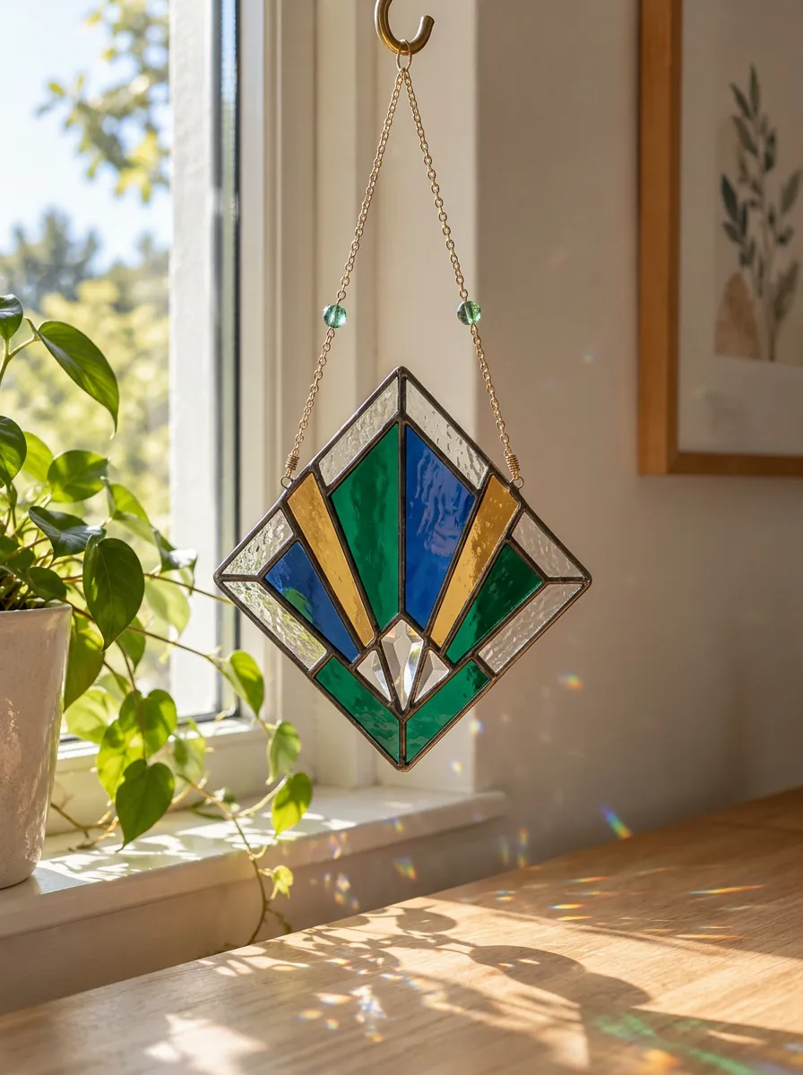 Art Deco Geometric Stained Glass Suncatcher