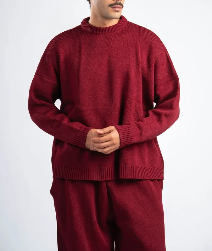Burgundy Relaxed Knit Lounge Pullover