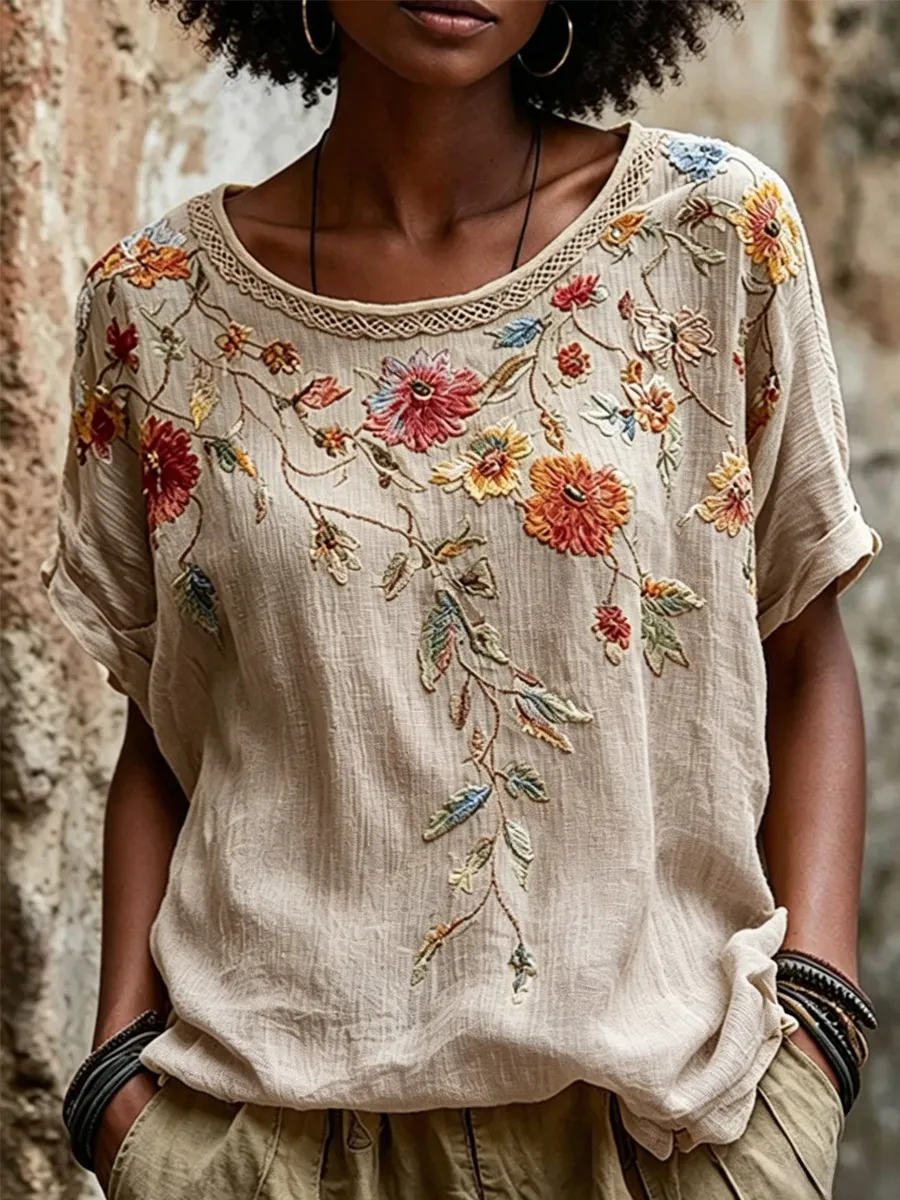 Women's Linen-Cotton Printed Tops