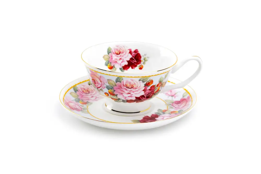 Peony Strawberry Bone China Tea Cup And Saucer
