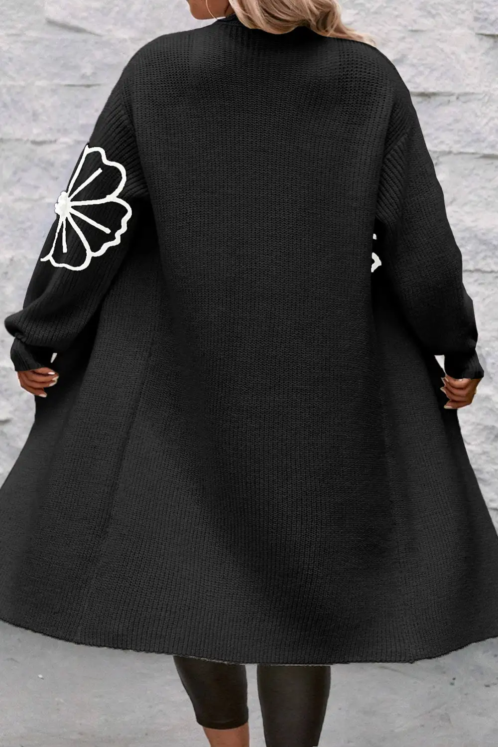 Flower Embroidered Drop Shoulder Open Front Duster Cardigan