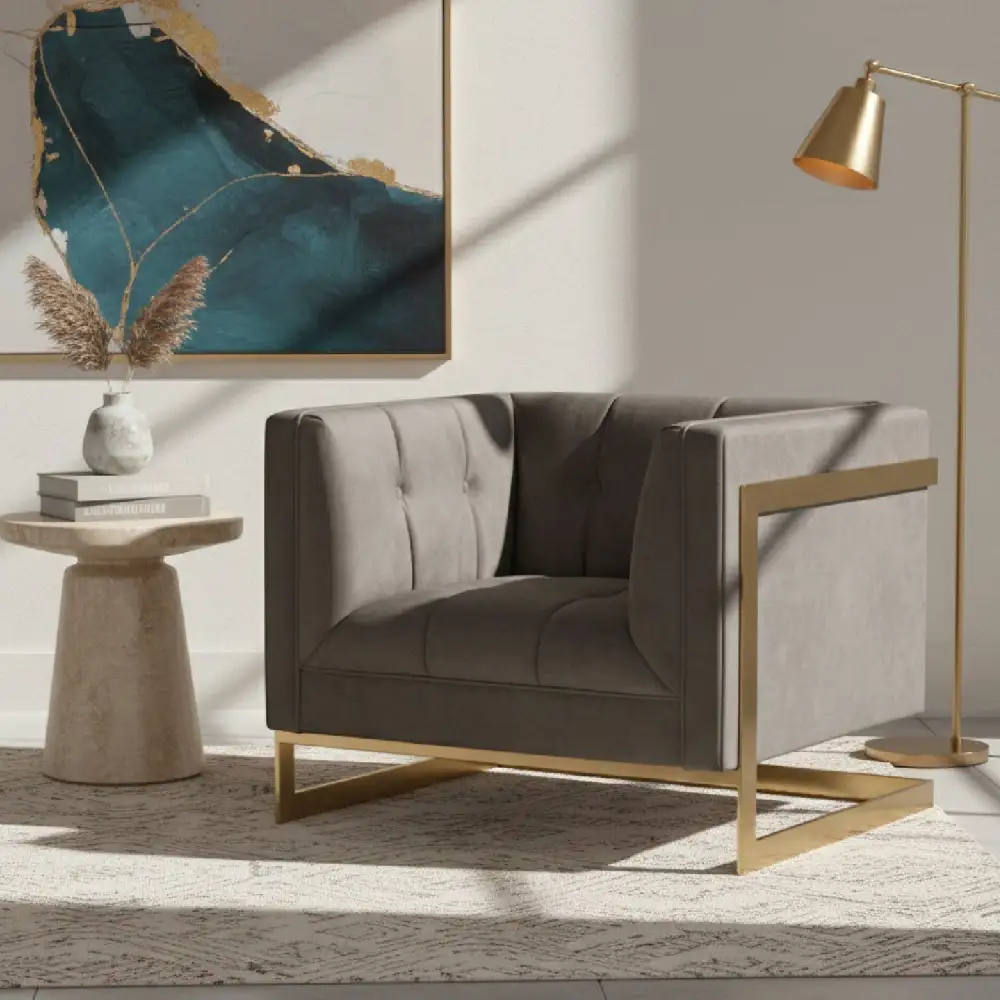 Button-Tufted Velvet Accent Chair