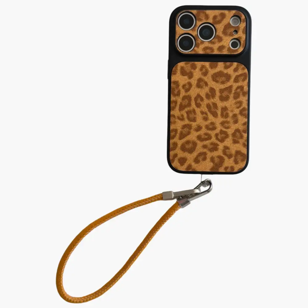 Leopard Wrist Strap Textured Phone Case