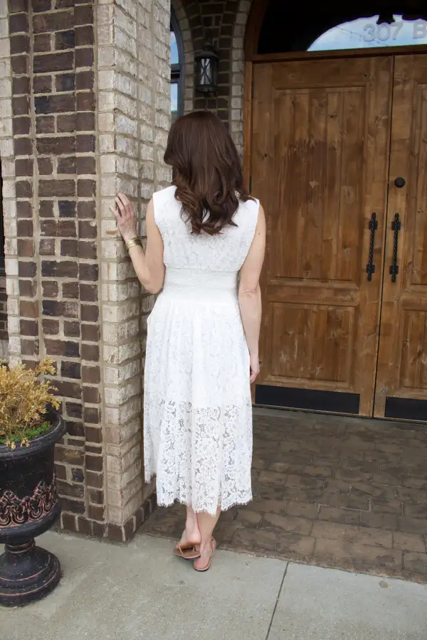 Classic Floral Lace Detail Smocked Sleeveless Dress