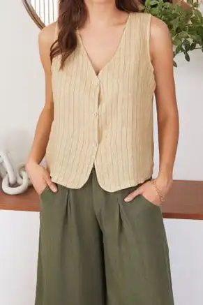 Striped Button Front Relaxed Vest