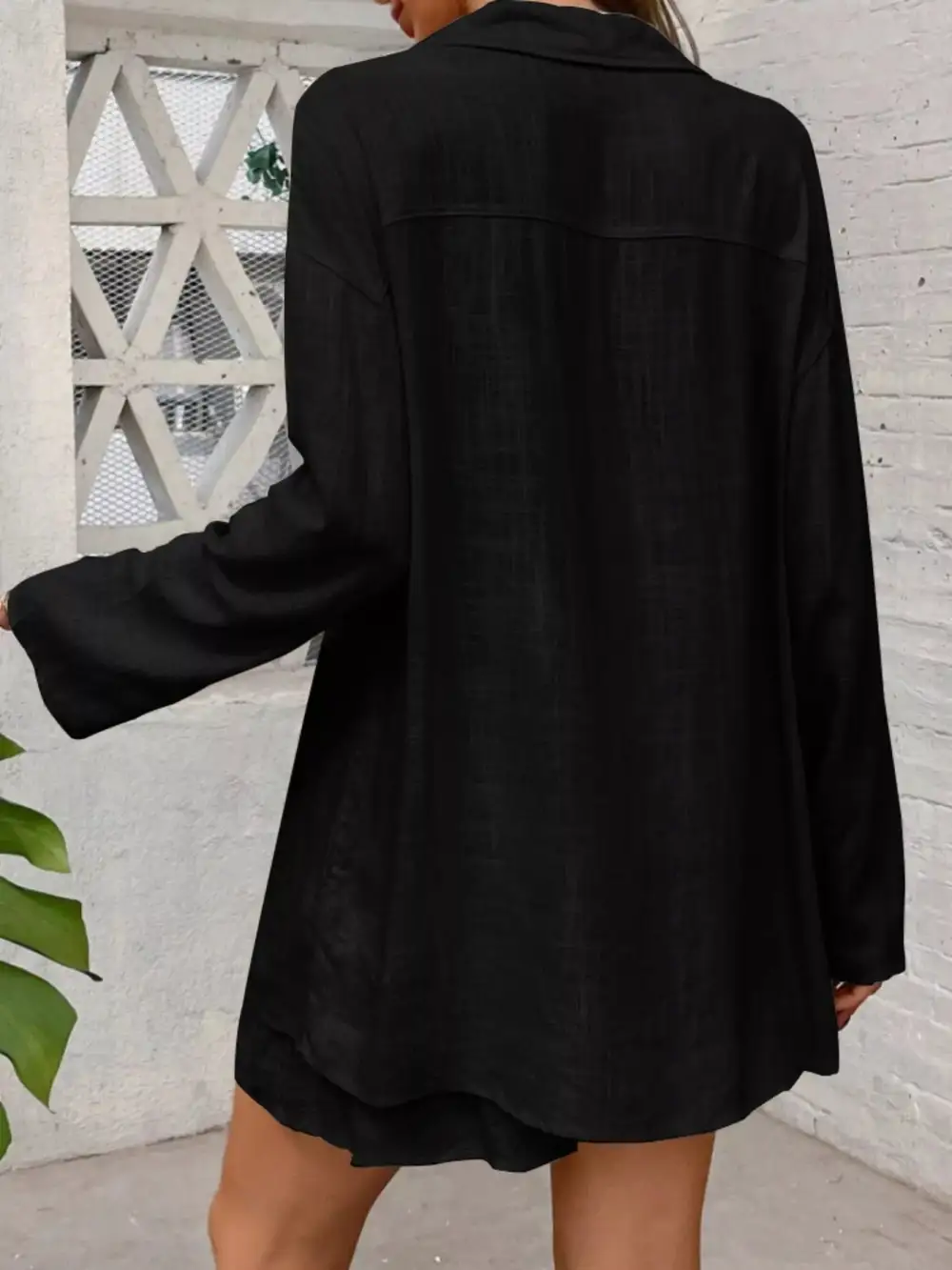 Button Up Roll Up Sleeve Shirt Shorts Set