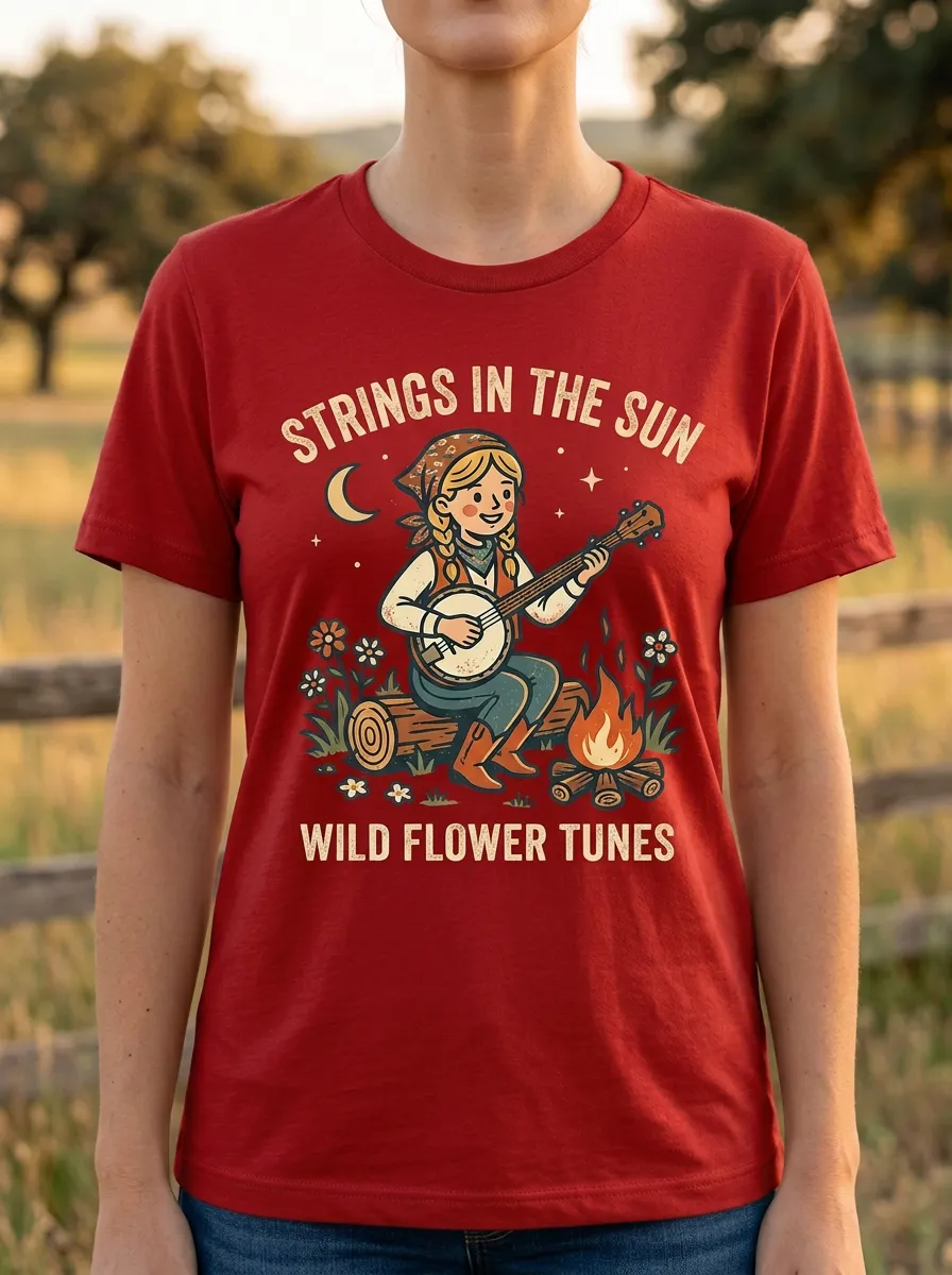 Honky-Tonk-Inspired Banjo Campfire Country Music Crewneck T-Shirt