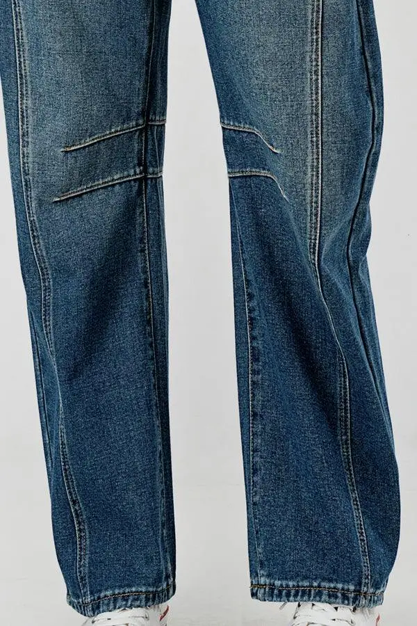 Relaxed Mid Rise Barrel Denim Pants