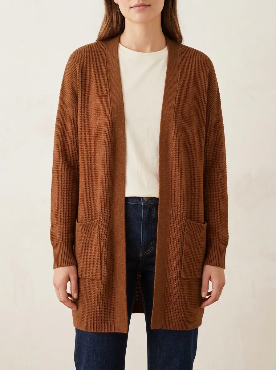 Layered Waffle-Knit Knit Cardigan
