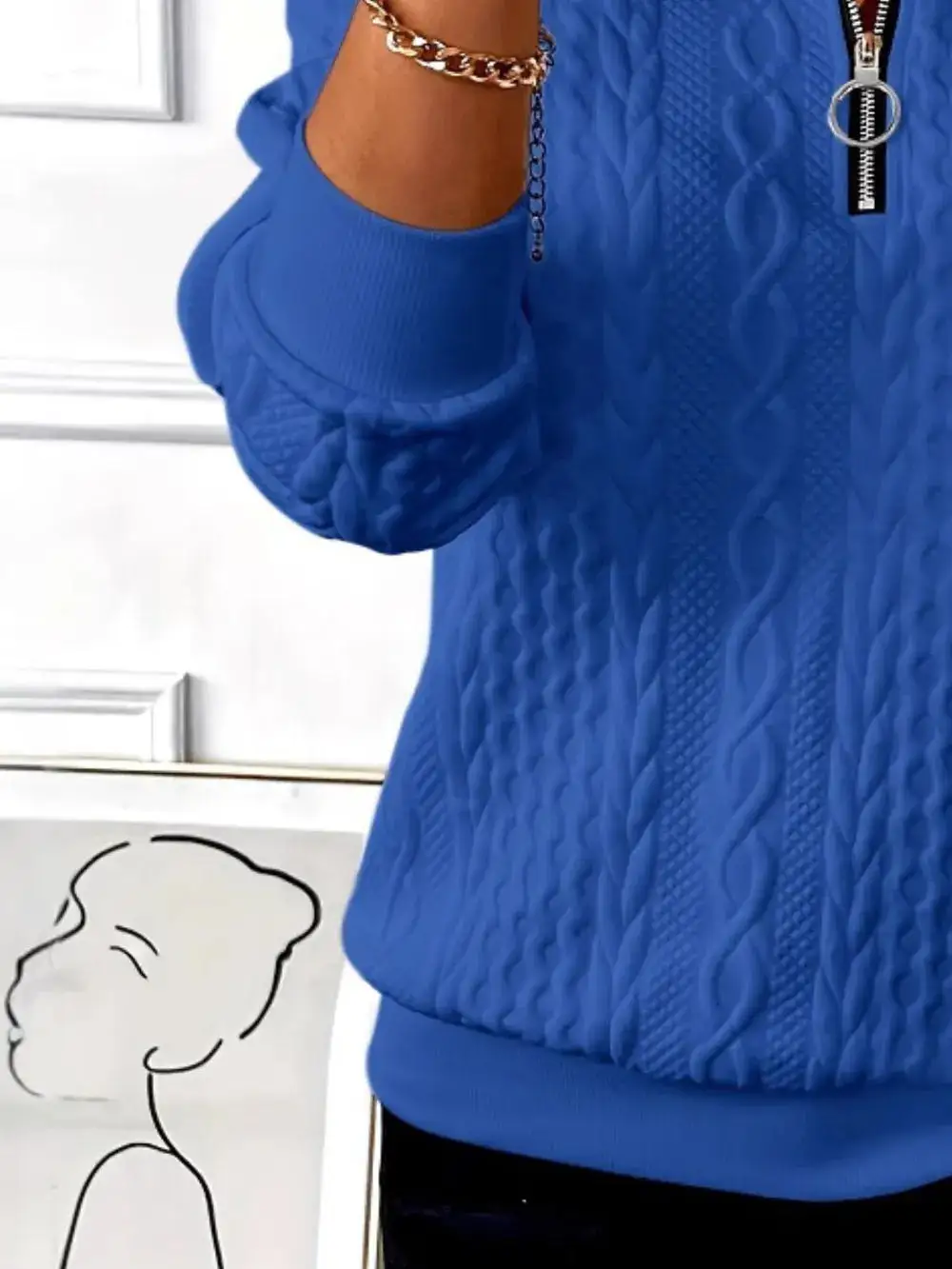 Texture Half Zip Long Sleeve Sweater