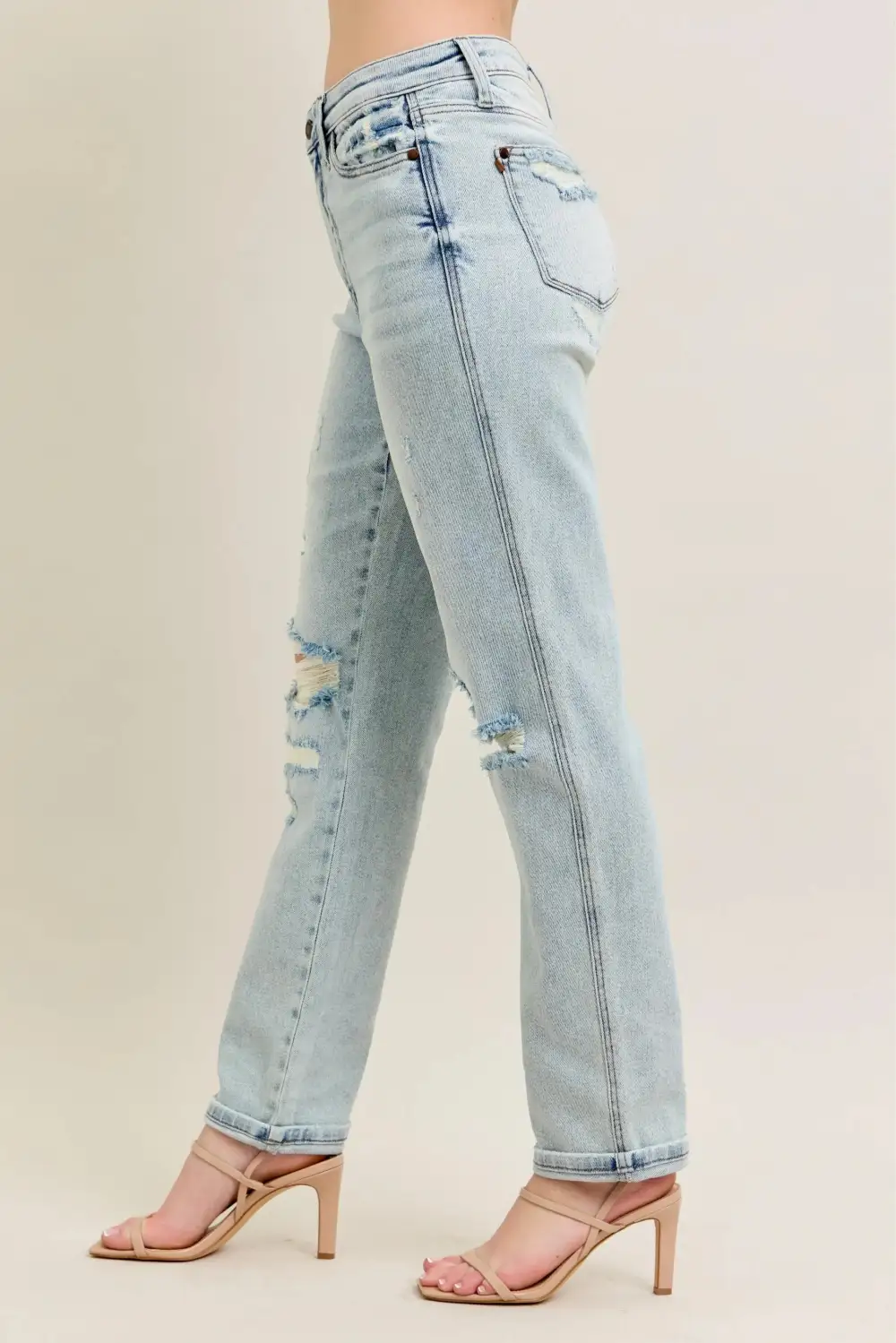 Full Size  Stitch Detail Destroy Single Cuff Bf Jeans Plus Size
