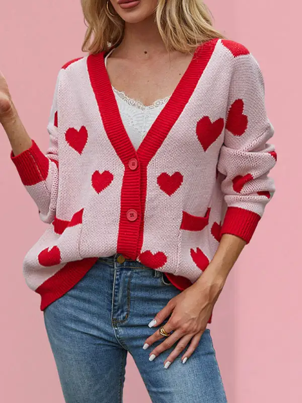 V-Neck Knit Pocketed Knit Jacket