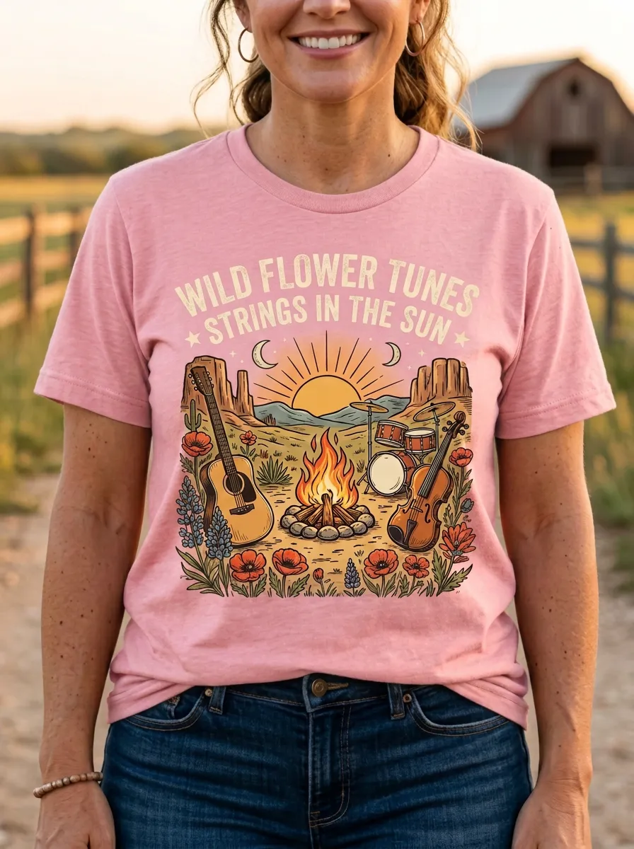 Guitar Fiddle Women's Country Music Casual T-Shirt