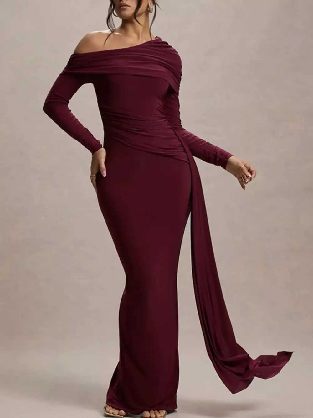 Everyday One Shoulder Ruched Maxi Dress