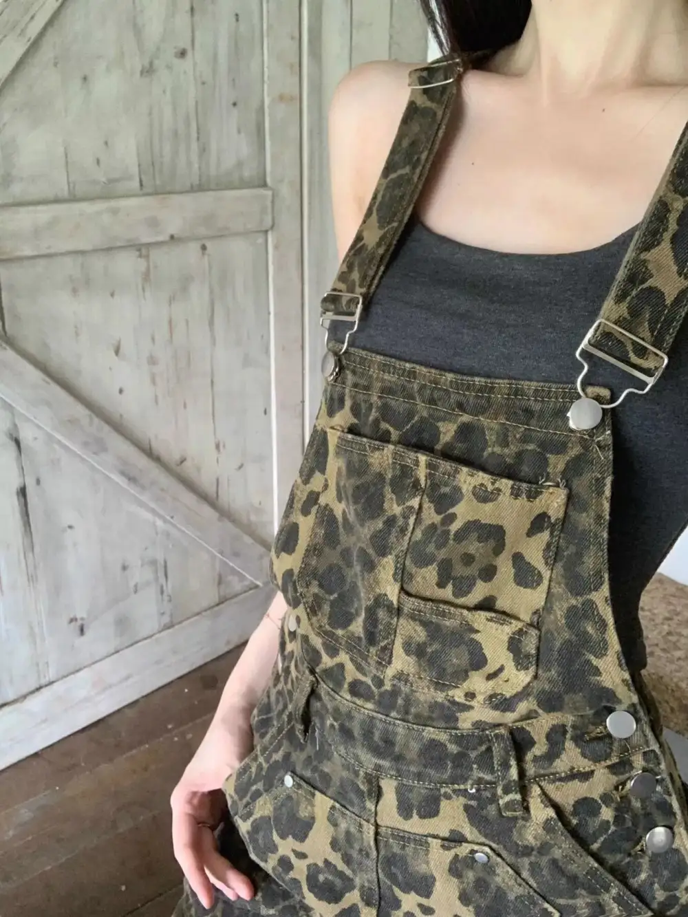 Denim Leopard-Print Casual Dress