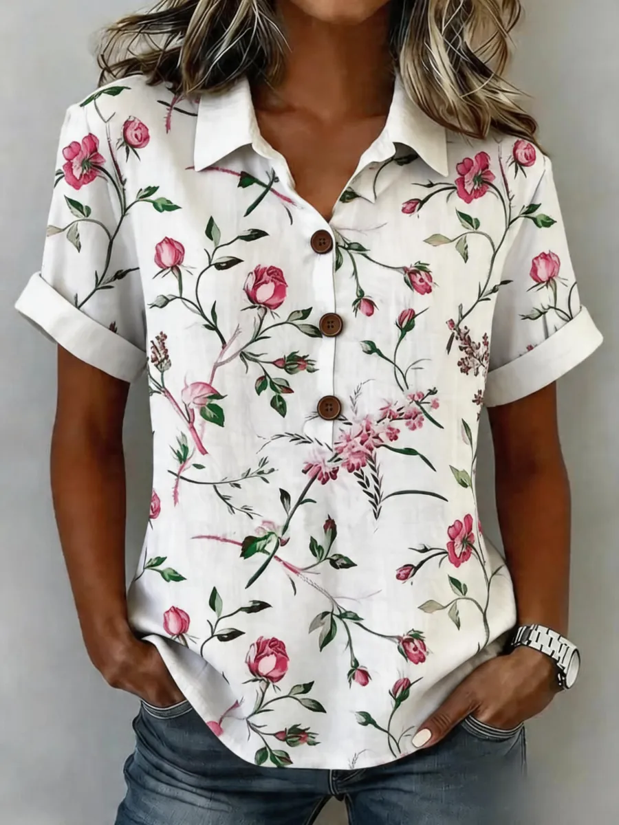Women's Cotton And Linen Printed Shirt