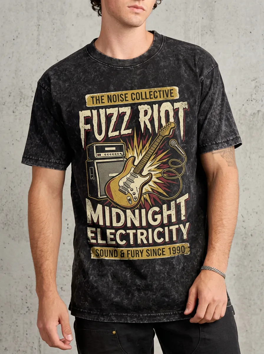 Men's Rock Band Electric Guitar Fuzz Riot Printed T-shirt