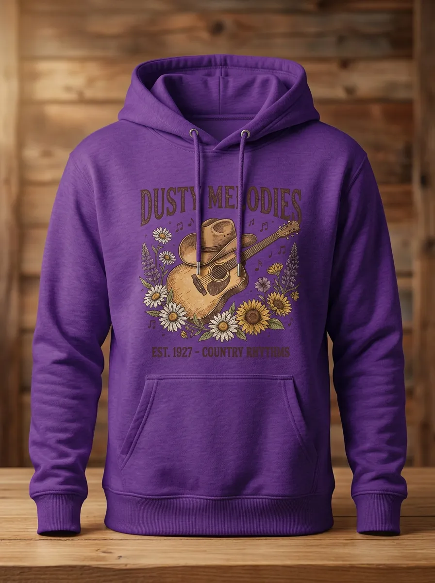 Guitar Cowboy-Hat Floral Unisex Country Music Printed Hoodie