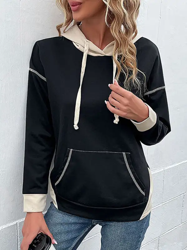 Pocketed Long-Sleeve Knit Colorblock Sweatshirt
