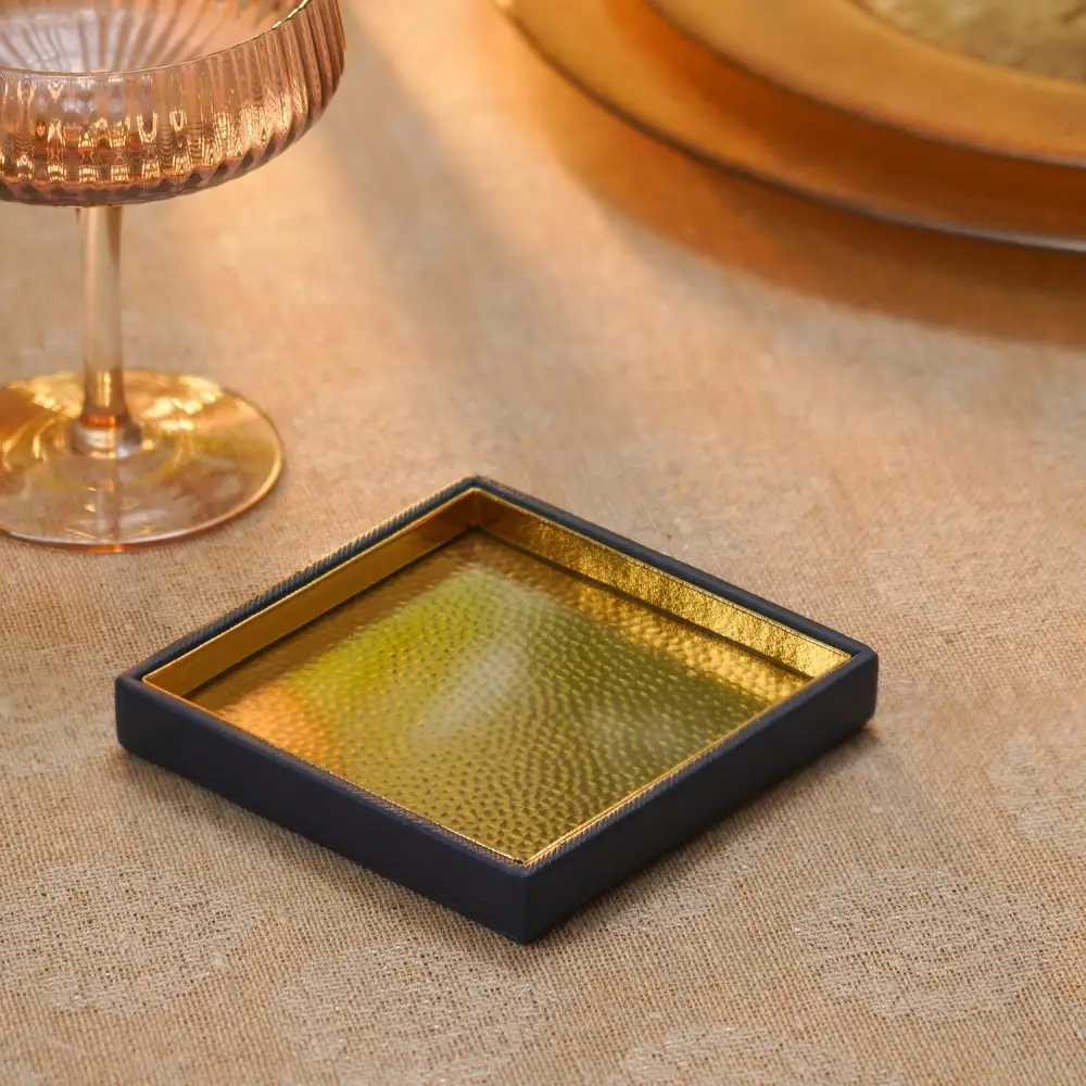 Green Hammered Leather Coaster