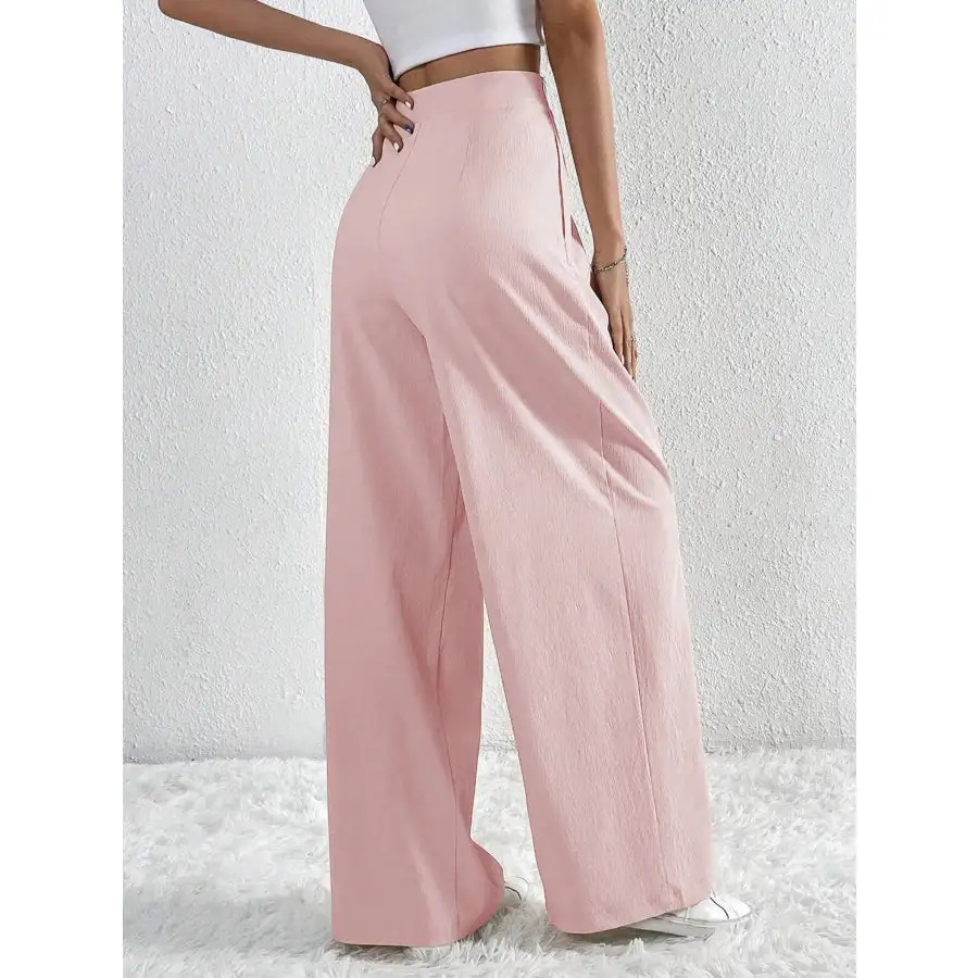 V Waisted Ruched Front Wide Leg Pants