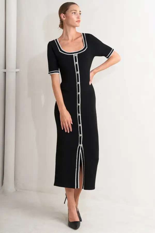 Short-Sleeve Knit Midi Dress