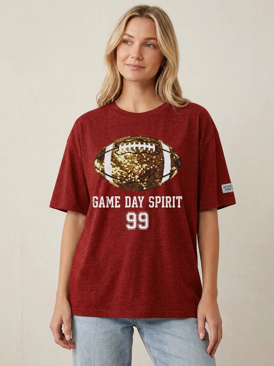 Women's Gridiron Ball Love Game Day Crewneck T-Shirt