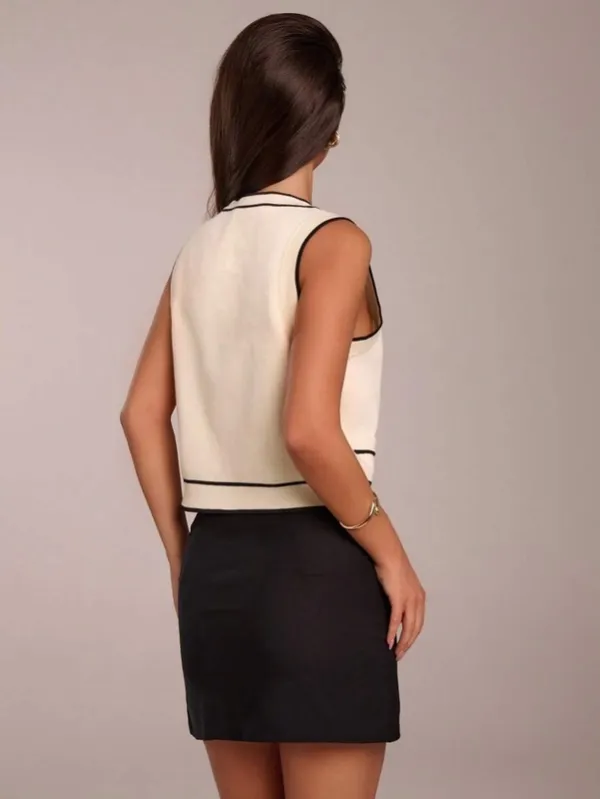 White Knit Button Front Pocket Vest