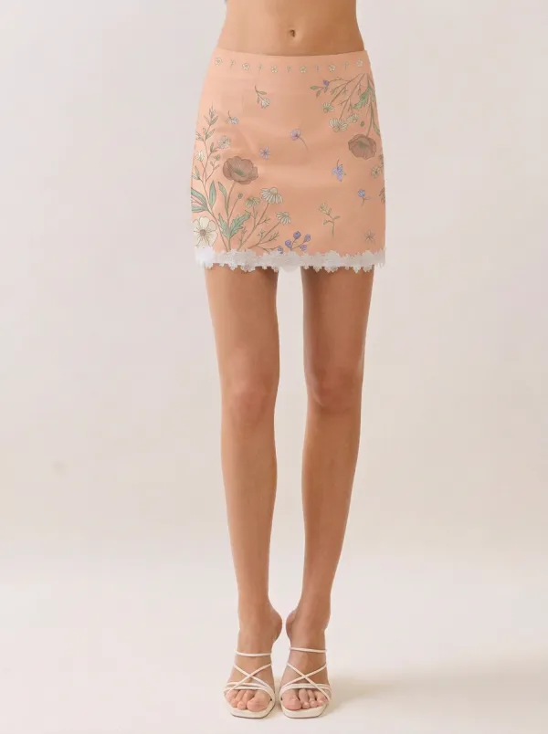 Women's Scalloped-Hem Cottagecore Floral Lace Trim Printed Mini Skirt